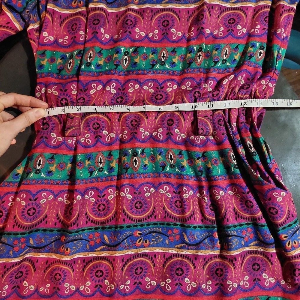 Vintage 80s Positive Attitude Paisley Striped Belted Dress Pink Burgundy 11/12 - Picture 5 of 7